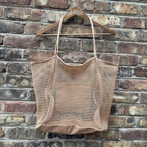 Hoxis Brown Mesh Bag Sheer Tote Beach Bag Vacation Breathable